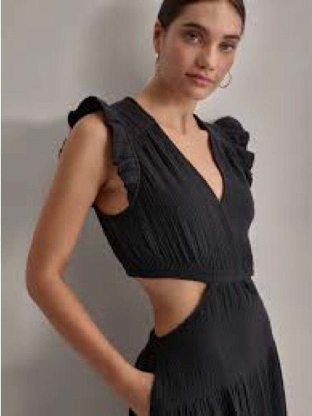 NWT DKNY Jeans Women's Linen-Blend Tiered V-Neck Cutout Dress Black Sz S - Picture 3 of 7